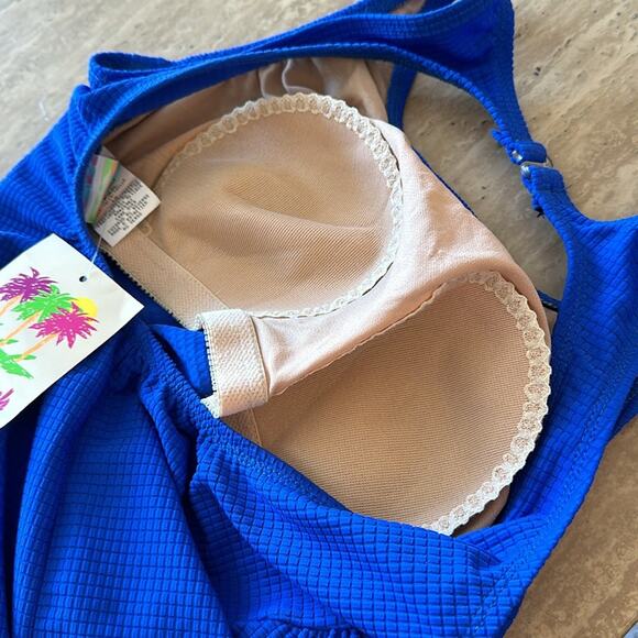 Vintage NWT One Piece Cobalt Blue Swim Wear Halter Neck Line Low Back S35 - Picture 13 of 14